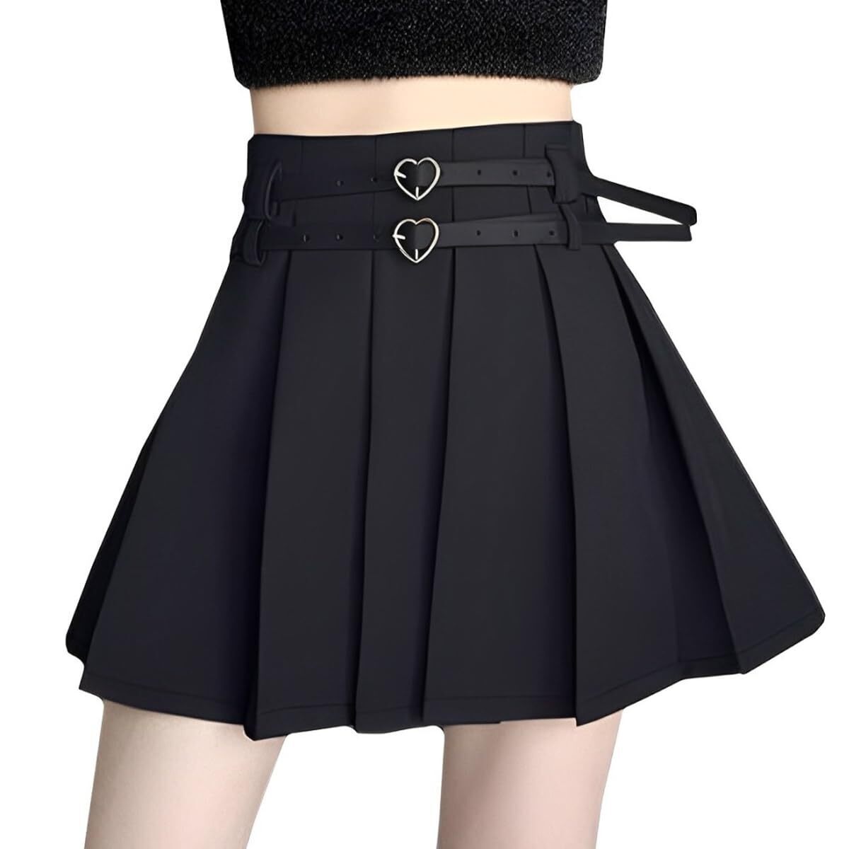 8388 Mini Skirts Casual A Line High Waist Pleated Skirts Cute Heart Double